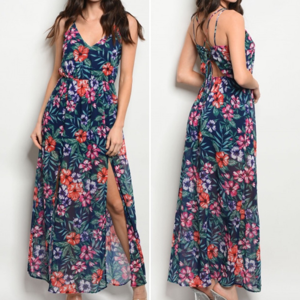 Girly & Flirty Tropical print Maxi dress